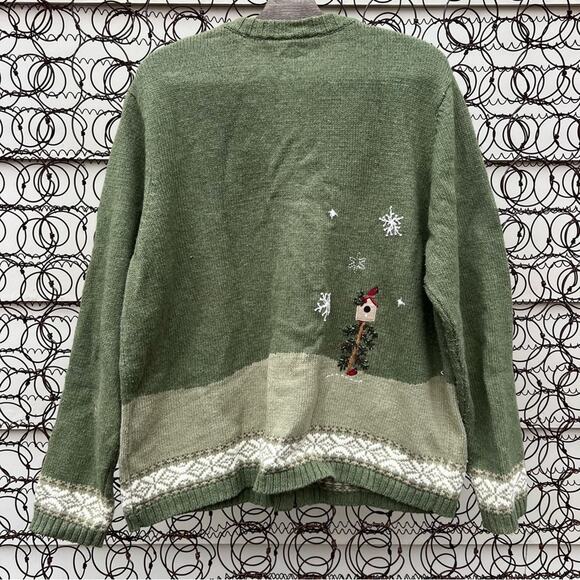 Rustic Americana snowman birdhouse pine tree ugly Christmas winter cardigan XL - Picture 4 of 6